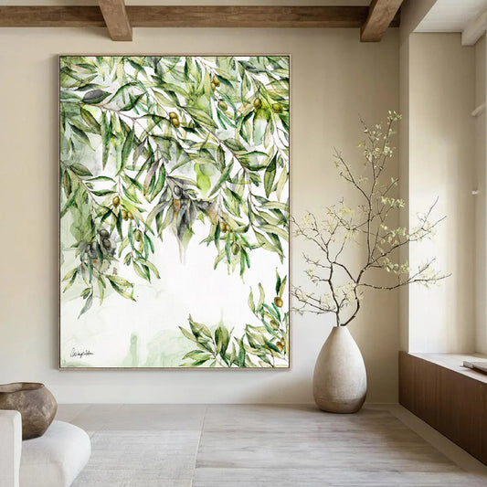 “Green Olive Branches with Olives” - Nature - Inspired Watercolor Painting On Canvas DKH1083