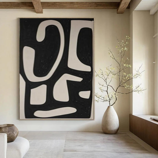 “Dynamic Black - White Forms” – Abstract Geometric Painting CT1076