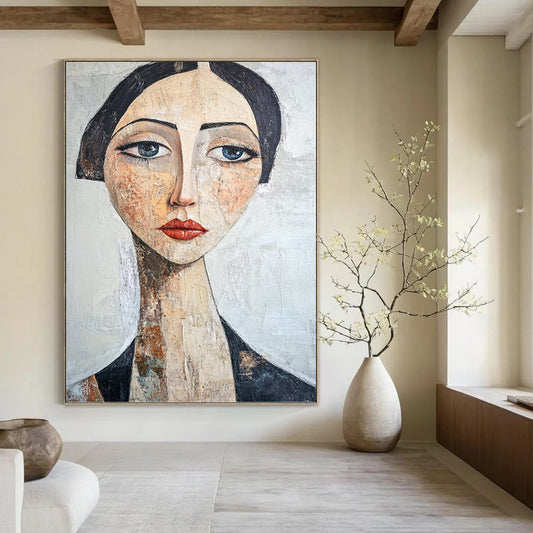 “Textured Portrait of a Woman” - Mixed - Media Abstract Portrait On Canvas DKH1654