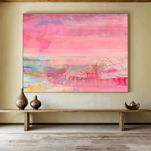 Pink - Toned Abstract Landscape - Layers of Pink and Colorful Accents Painting On Canvas DKH035