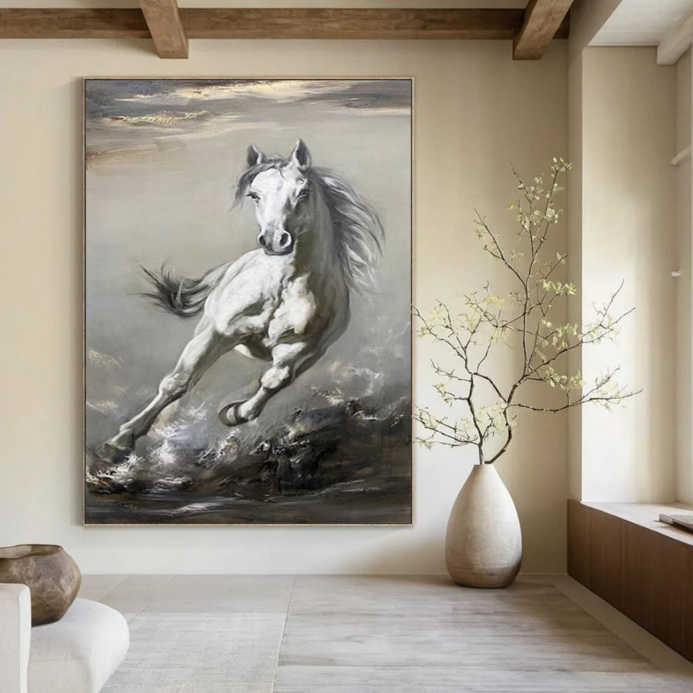 “Galloping White Horse” – Realistic Oil Painting On Canvas CT2180
