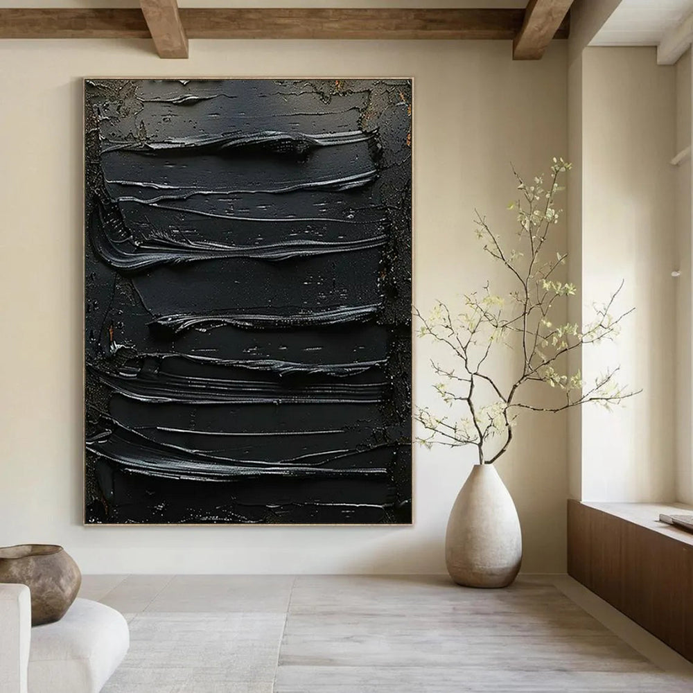 “Textured Black Abstract” - Abstract Painting On Canvas CT2356