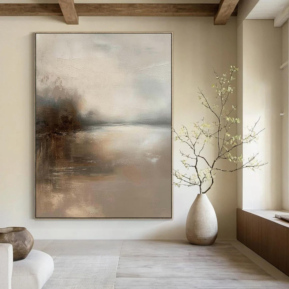 “Muted Mist: Lake at Dusk” - Abstract Landscape Oil on Canvas CT1874