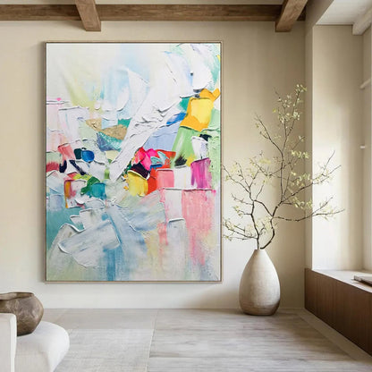 “Colorful Block Joy” - Multicolor, Textured Abstract Shapes Painting On Canvas DTP274