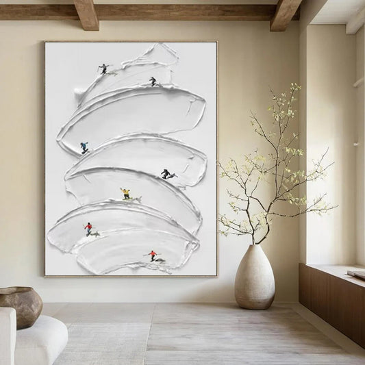 White Swipes & Skiers - Conceptual Thick - textured Acrylic Painting CT1360