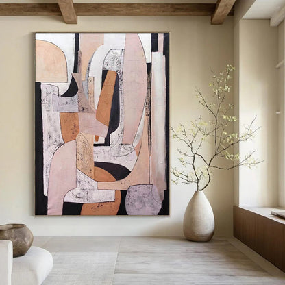 “Neutral Geometric Abstraction” - Beige, Gray, Black Abstract Painting On Canvas DTP252