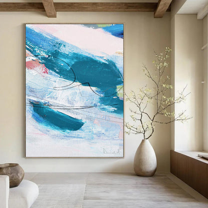 “Blue - Pink Abstract Strokes” - Abstract Expressionist Painting On Canvas DTP151