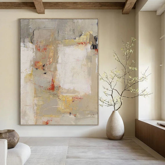 Neutral Tones with Red and Yellow Abstract - Abstract Painting On Canvas DKH1424