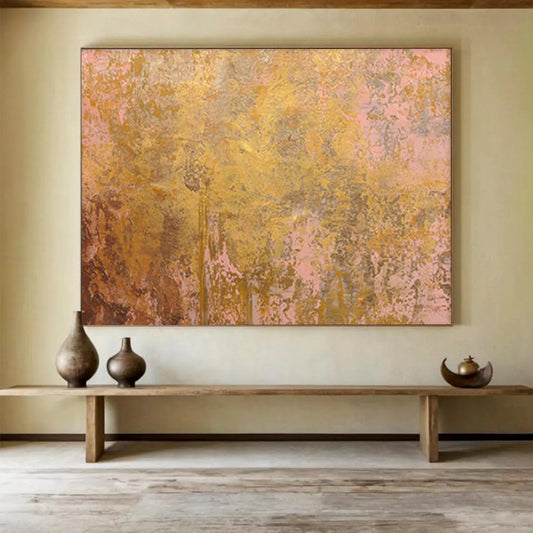 “Gilded Pink and Gold Textured Abstract” Painting On Canvas DKH022