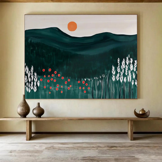 Minimalist Mountain Sunset Folk - Art Painting On Canvas DKH224