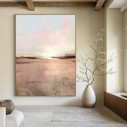 “Soft Pink & Beige Coastal Sunset” - Landscape - Inspired Abstract Painting On Canvas CT2314