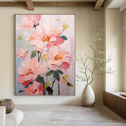 “Blush - Toned Floral Impasto” – Textured Flower Oil Painting On Canvas CT2123
