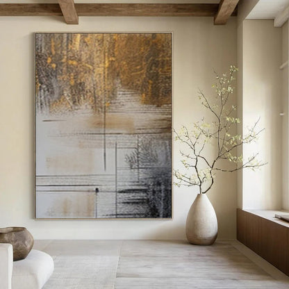“Brown, Gold & Black Line - Mixed Abstract” Painting On Canvas DKH0980