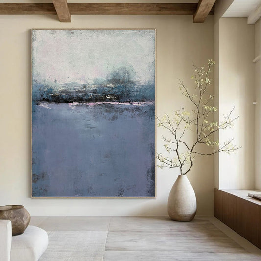 “Misty Purple & Gray Landscape” - Purple, Gray & Blue Abstract Landscape Painting On Canvas DKH1224