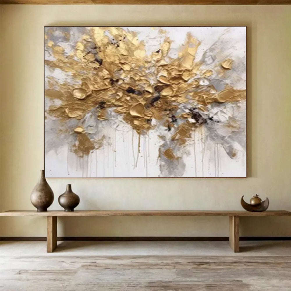 Gold Burst Abstract in Dripping Paint Painting On Canvas DKH678