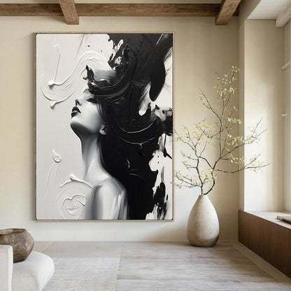 “Monochrome Abstract Woman” – Textured Impressionistic Portrait Painting On Canvas CT2143