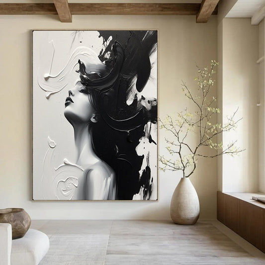 “Monochrome Abstract Woman” – Textured Impressionistic Portrait Painting On Canvas CT2143
