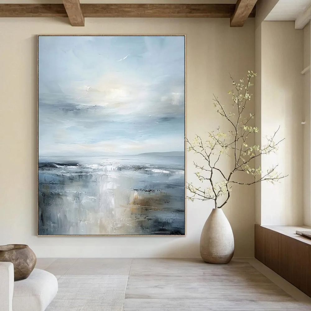 “Serene Gray - Blue Seascape” - Impressionist Seascape Painting On Canvas DTP059