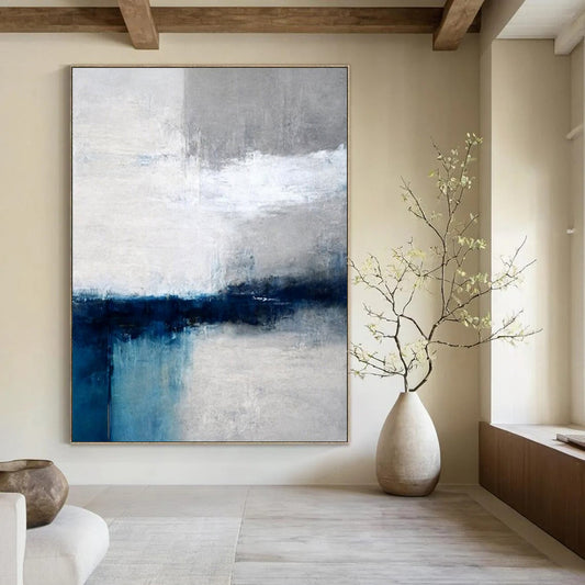 “White - Gray - Blue Minimalist Horizon” – Minimalist Abstract Art CT1020