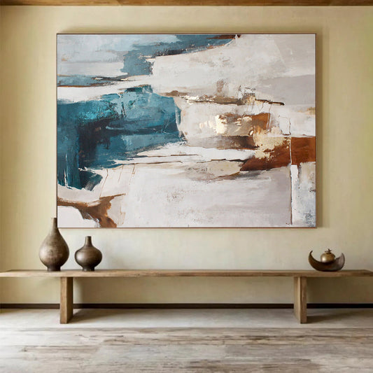 “Teal - Brown Abstract Terrains” Abstract Acrylic Painting On Canvas DKH520