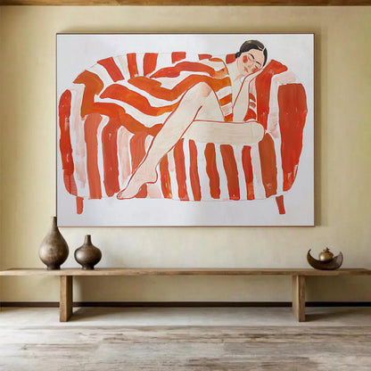 Woman on Striped Sofa Stylized Figure Painting On Canvas DKH226