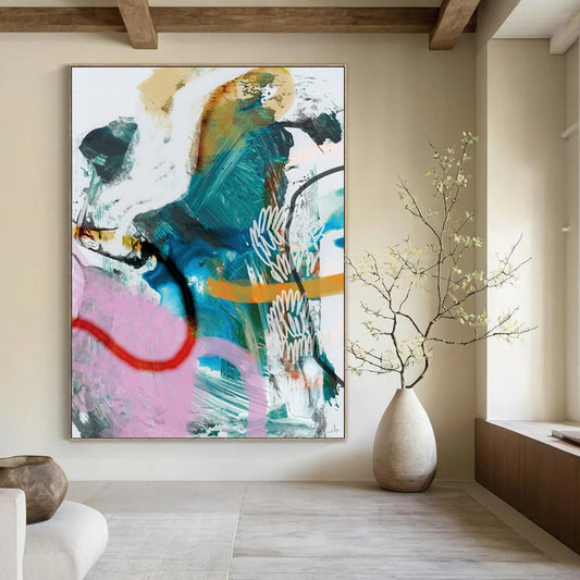 “Colorful Abstract Fusion” - Pink, Blue, Green, Orange Abstract Painting On Canvas DTP229