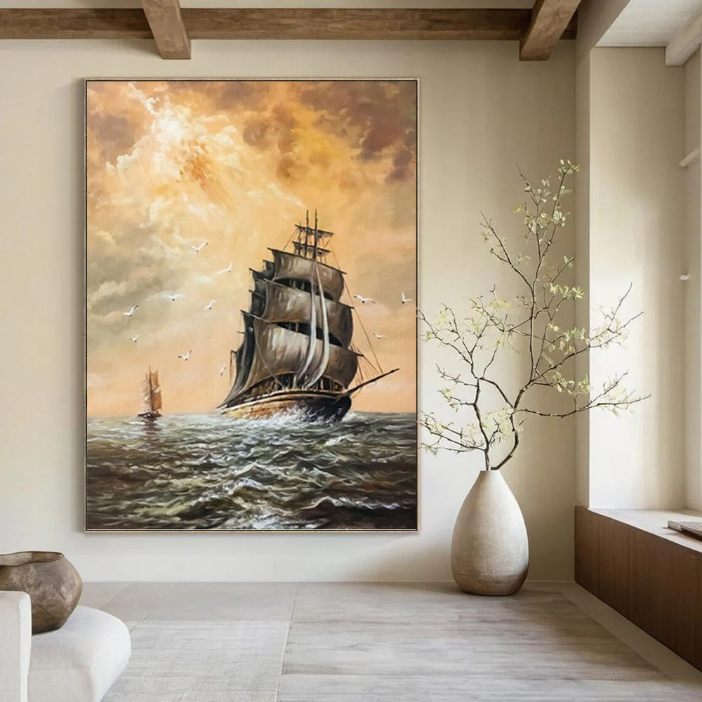 “Sailing Ship at Sea” - Classic Maritime Oil Painting On Canvas DKH1649
