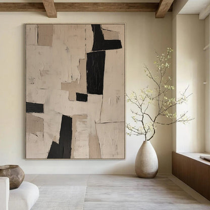 “Neutral - Toned Geometric Abstract” ，Abstract Geometric Acrylic Painting CT0952
