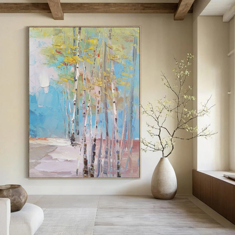 Colorful Birch Grove - Impressionistic Landscape Painting On Canvas DKH1300