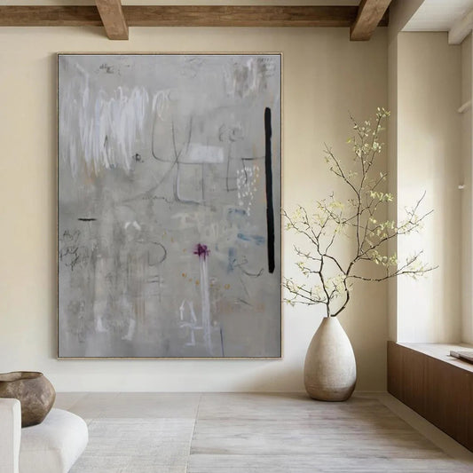 Light Grey Abstract Doodles - Abstract Sketch - like Acrylic Painting CT1417