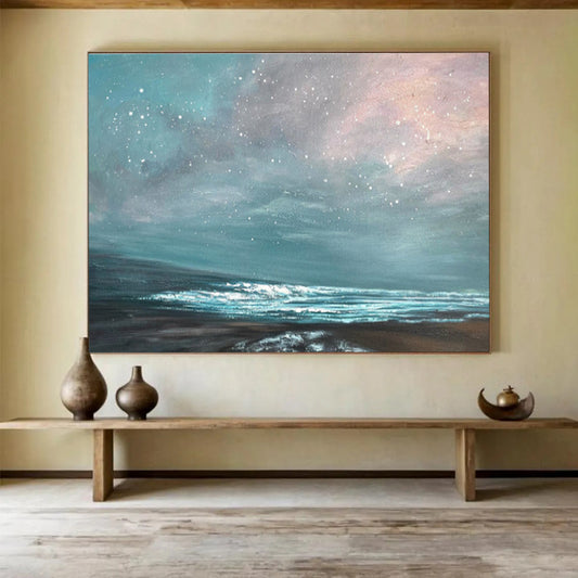 Pastel Starry Sky and Sea “Dreamy Dusk Tide” Painting On Canvas DKH106