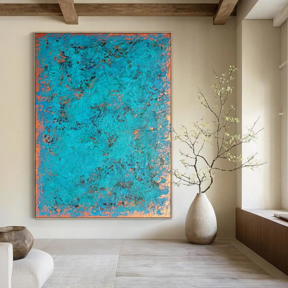 “Turquoise & Copper Textured Abstract” - Abstract Painting On Canvas CT2323