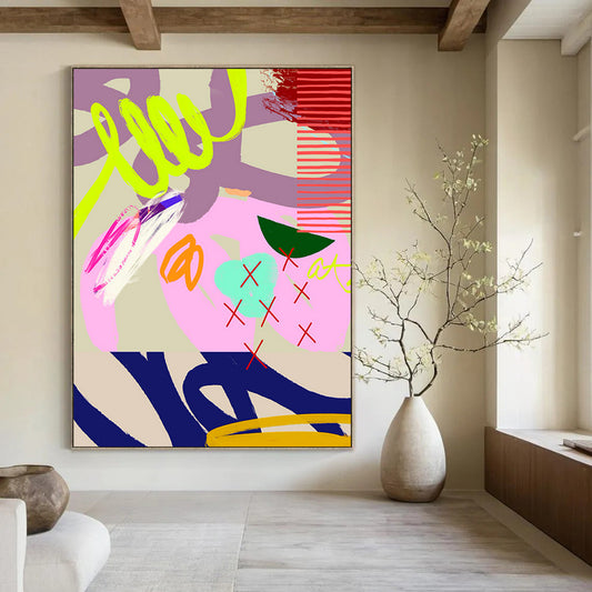 Neon, Pink, Purple, Bold Strokes - "Neon Doodle Dream" - Abstract Expressionist Painting CT1842