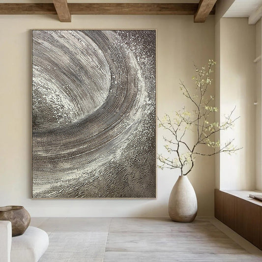 “Silver Swirl” - Gray & White Textured Abstract Circles Painting On Canvas DKH1542