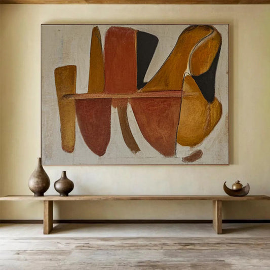 Earth - Toned Geometric Abstract “Warm Geometric Harmony” Painting On Canvas DKH094