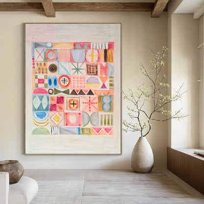 Pastel Geometric Shapes, Grid Layout - "Pastel Patchwork" - Abstract Geometric Painting CT1849