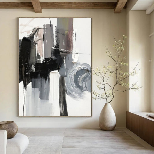 Monochrome Abstract Forms - Abstract Minimalist Painting On Canvas DKH1271