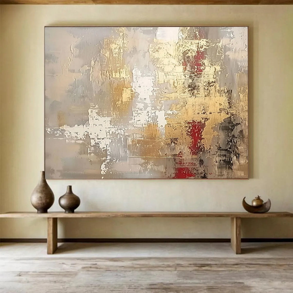 “Gold, Gray, Abstract ‘Elegant Textures’” - Textured Abstract Painting On Canvas DLZ045