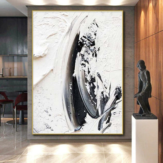 “Monochrome Drama, Thick Black - White Textures” - “Shadow Play”，Textured Acrylic Painting CT0701