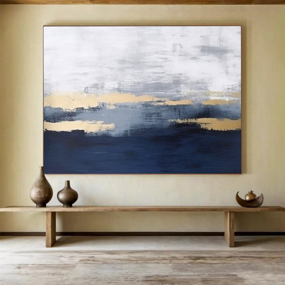 “Gray and Gold Abstract Layers” - Modern Landscape Painting On Canvas DKH786
