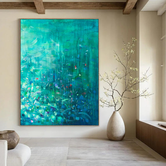 Teal, Colorful Bits - "Mystic Lagoon" - Abstract Landscape Painting CT1860