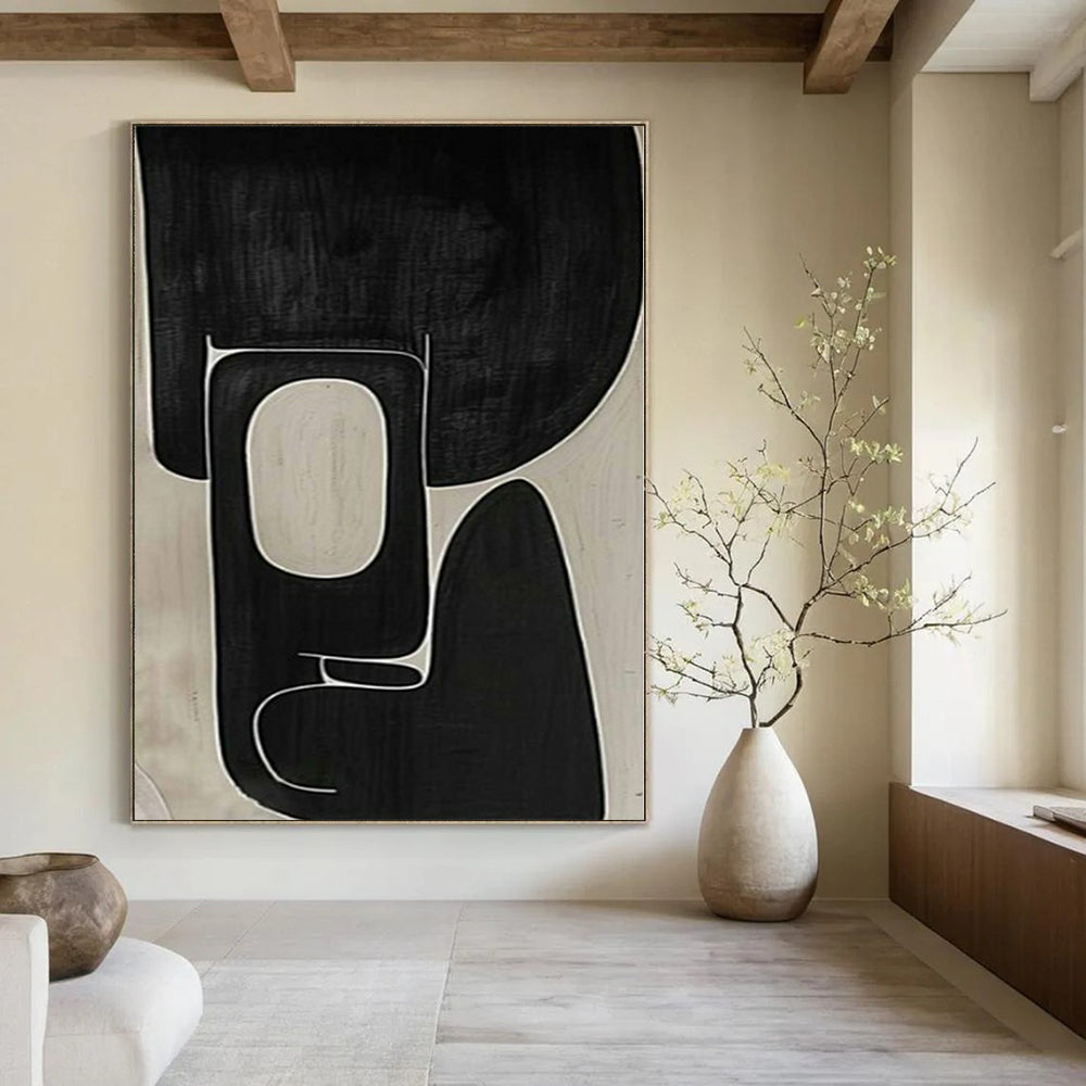 “Intricate Black - White Geometric Forms” – Abstract Geometric Painting CT1107