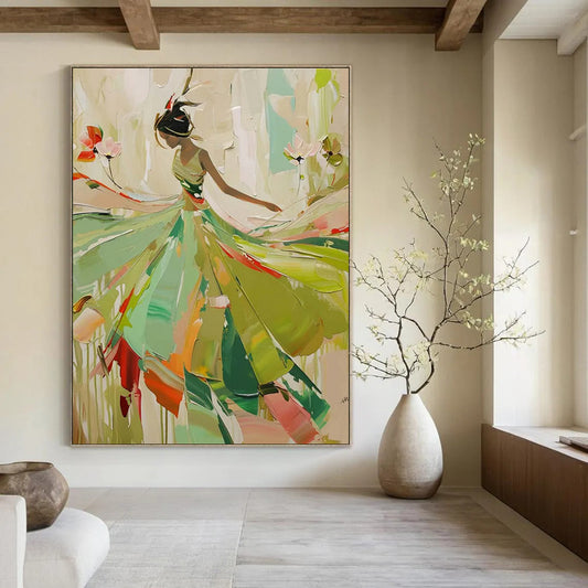 “Elegant Lady in Green” - Abstract Figurative Painting On Canvas DTP082