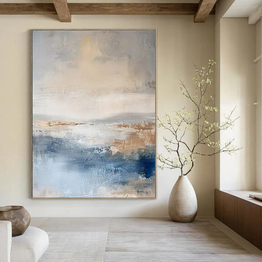 Soft Blue & Brown Abstraction - Abstract Minimalist Acrylic On Canvas CT1340