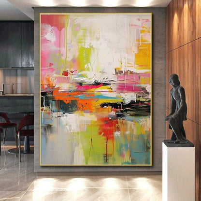 “Rainbow - Bright Chaos, Layered Abstract Forms” - “Urban Kaleidoscope”，Abstract Acrylic Painting CT0697