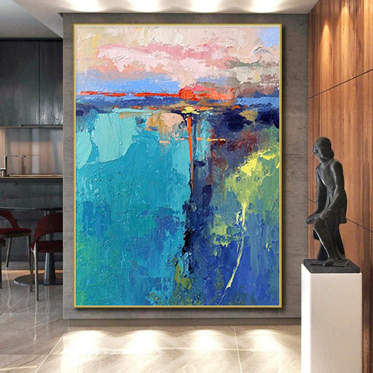Colorful Blended Landscape Strokes, “Sunset Over Dreamscape” - Abstract Landscape Oil Painting CT0720