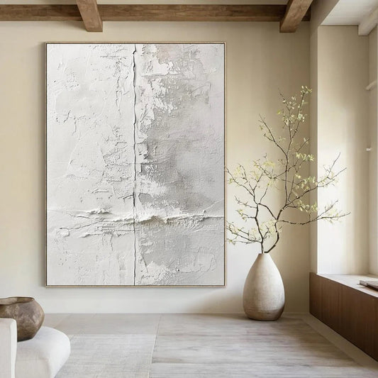 “White - Gray Textured Wall” - Minimalist Abstract Painting On Canvas DTP066