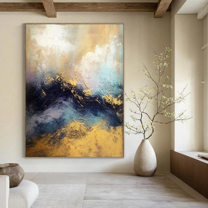 “Gold and Blue Waves” ，Abstract Seascape Oil Painting CT0920