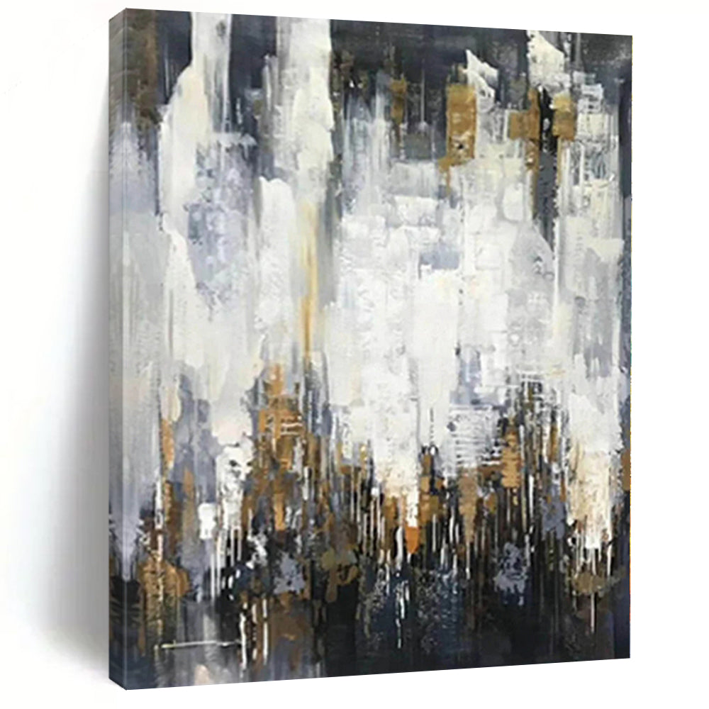 “Elegant Gray - Gold Drizzles” Abstract Acrylic Art CT0299