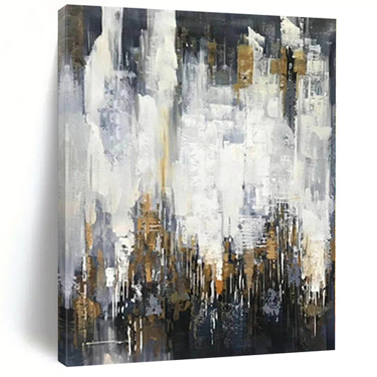 “Elegant Gray - Gold Drizzles” Abstract Acrylic Art CT0299